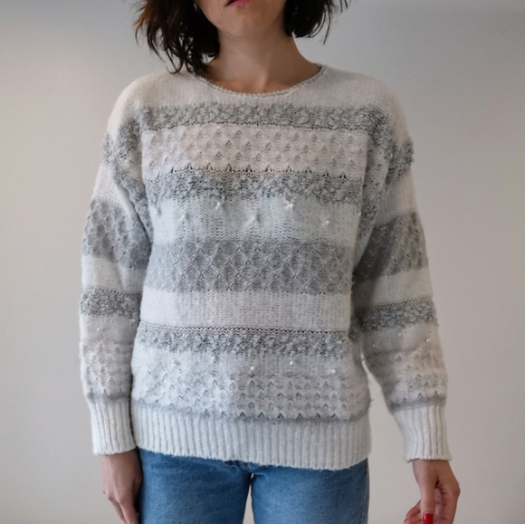 Medium vintage 80s retro knit sweater pearl knit sweater vintage womens clothing - Picture 1 of 4